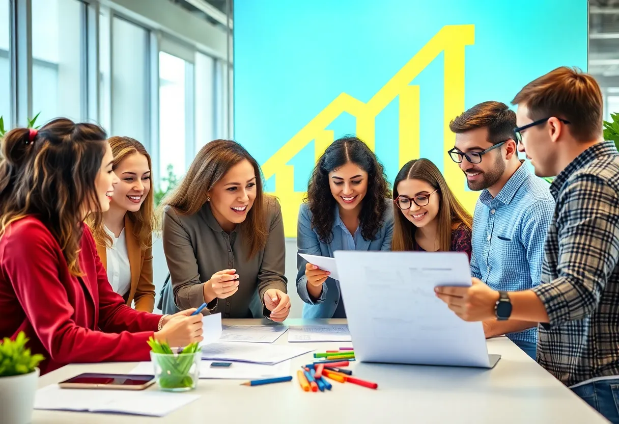 Team of marketing experts discussing strategies in a modern office