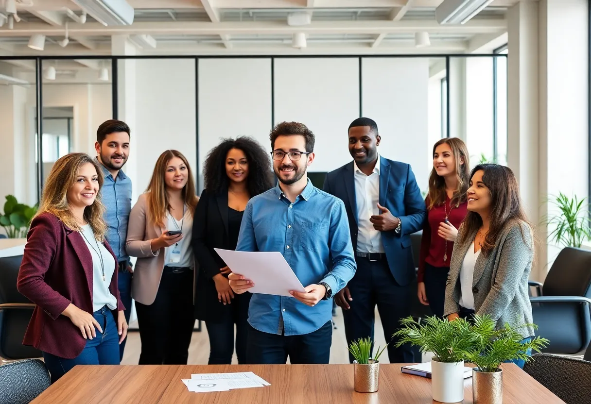 Professionals brainstorming in an office for a consulting business