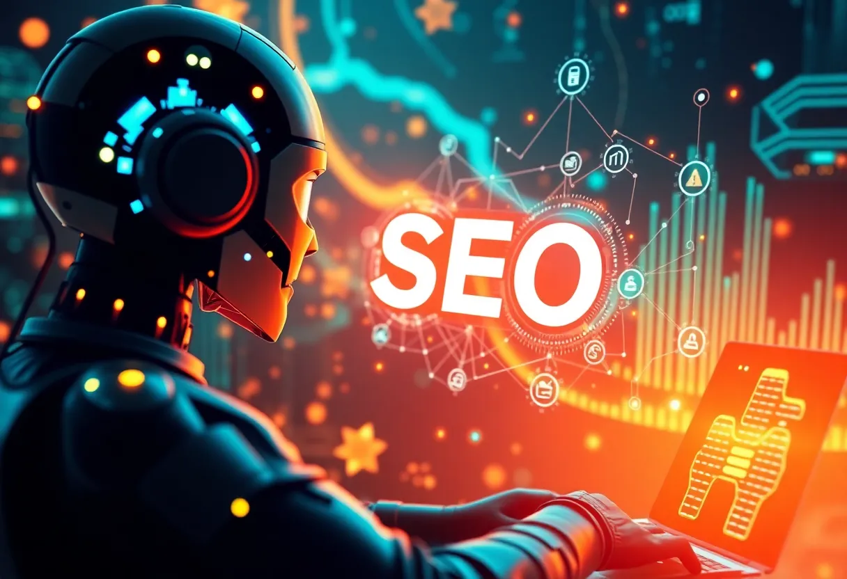 A representation of AI technologies impacting SEO in digital marketing.