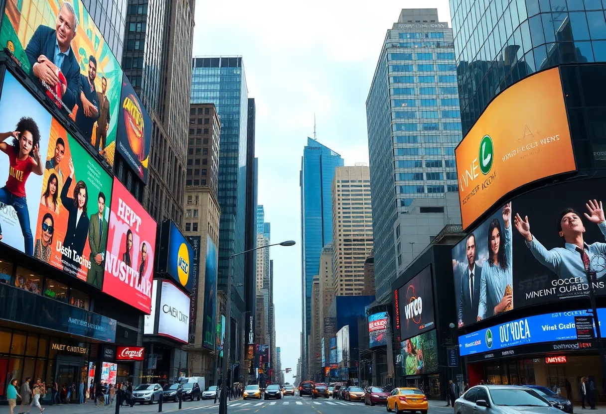 Cityscape of Atlanta with numerous advertisements and billboards