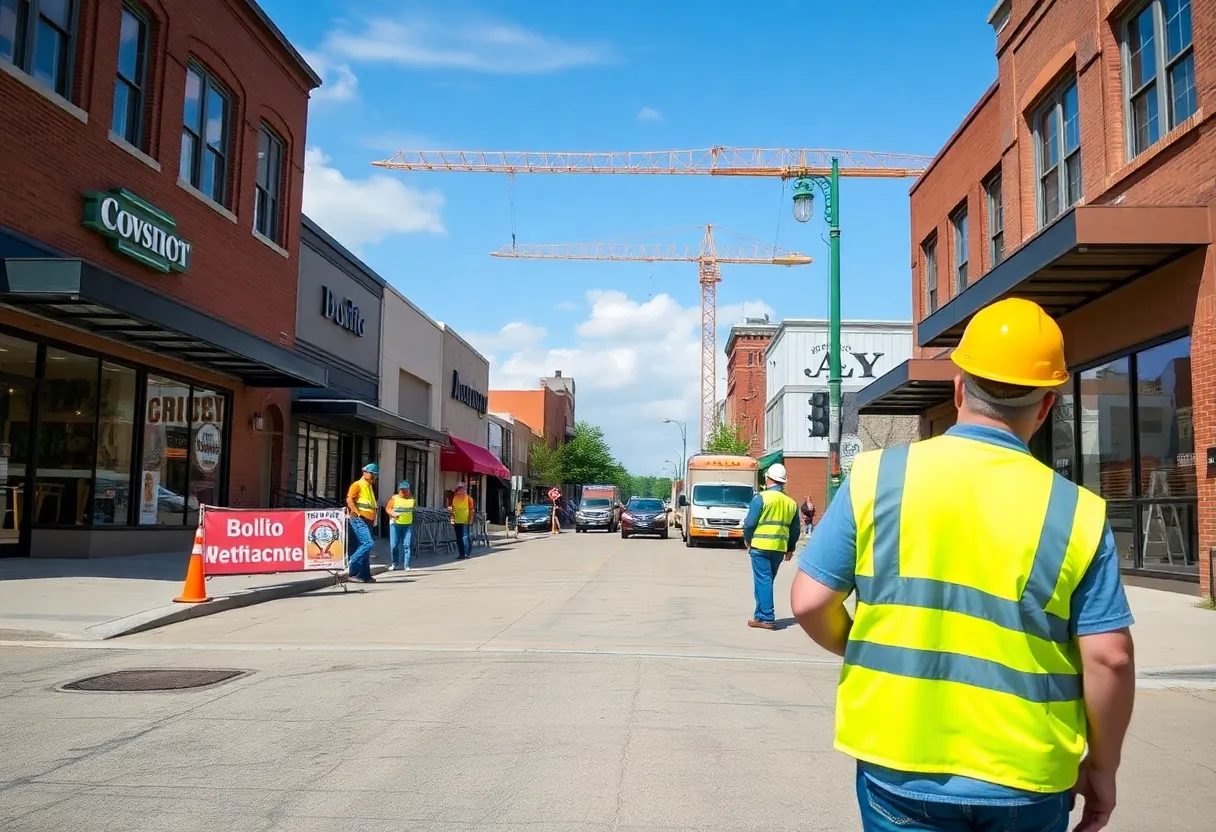 Urban development in Kaukauna showcasing new businesses and construction.