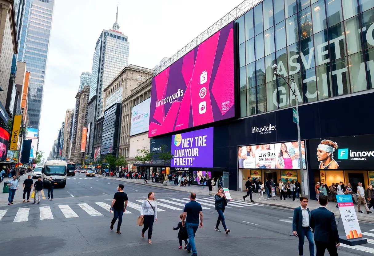 A marketing campaign in a bustling urban environment highlighting localized franchise advertising.