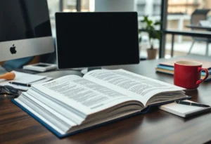 Open playbook on desk in a marketing office