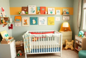 A modern nursery showcasing a variety of unique baby name books.