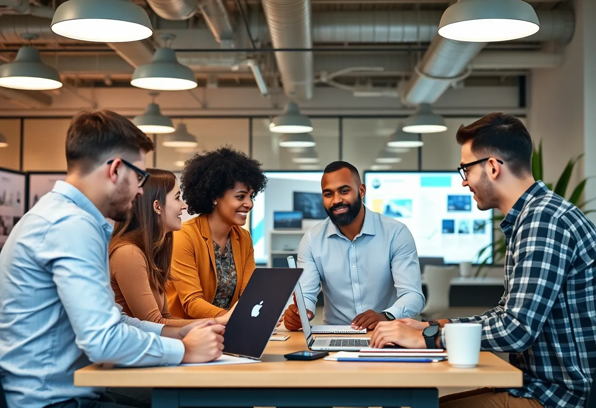 Team collaboration in a marketing office