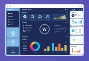 Digital interface illustrating SOLUSCare IT support platform features.